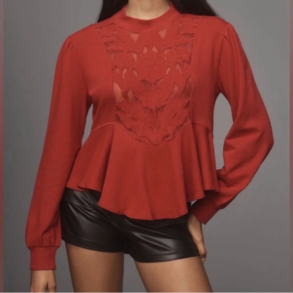 🟠🟠NWT ANTHROPOLOGIE Cutwork Swing Top in Wine